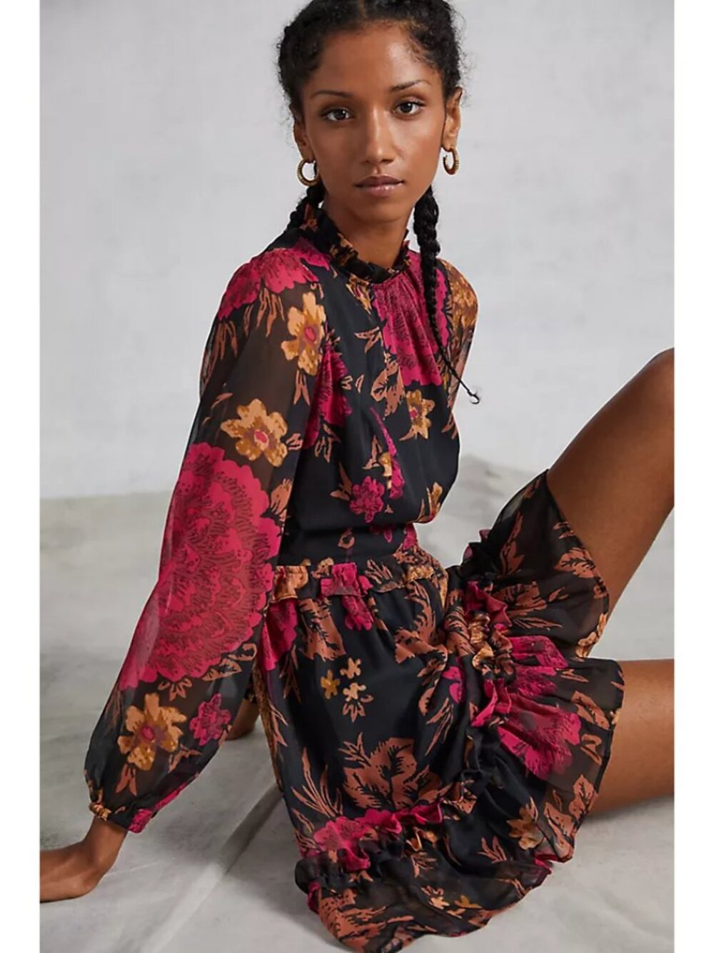 Porridge Puff-Sleeved Floral Mini Dress - Picture 2 of 9